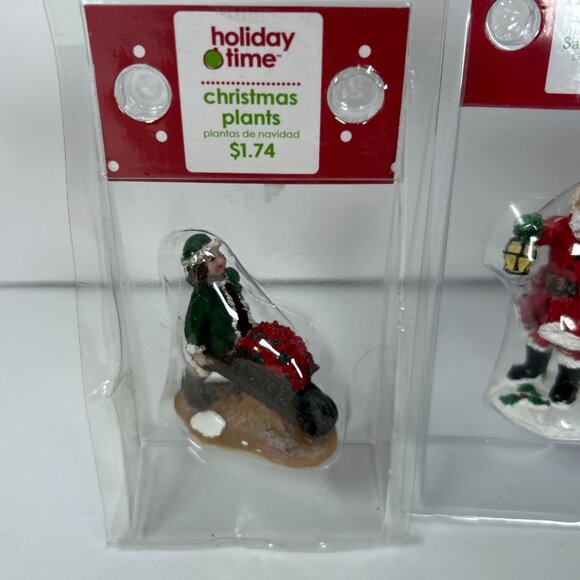 Lot Of 4 Christmas Village Figurines Vintage Church Sign People Santa Dog - Picture 2 of 12